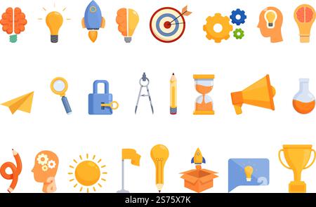 Creative thinking icons set cartoon vector. Solution idea. Light bulb ...