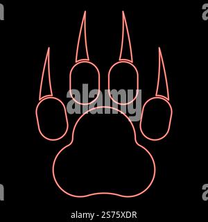 Neon print paw wild animal with claw track footprint predatory pawprint red color vector illustration image flat style light. Neon print paw wild animal with claw track footprint predatory pawprint red color vector illustration image flat style Stock Vector