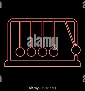 Neon cradle Newton Metal metronome Newton&rsquo;s balance equipment Relax motion Balancing balls Pendulum red color vector illustration image flat style light. Neon cradle Newton Metal metronome Newton&rsquo;s balance equipment Relax motion Balancing balls Pendulum red color vector illustration image flat style Stock Vector