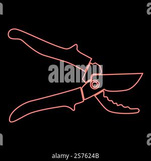 Neon secateur garden pruner pruning shears Clippers Hand scissors Manual cutting red color vector illustration image flat style light. Neon secateur garden pruner pruning shears Clippers Hand scissors Manual cutting red color vector illustration image flat style Stock Vector