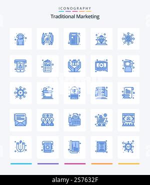 Creative Traditional Marketing 25 Blue icon pack  Such As networking. service. writer. royal. offer Stock Vector