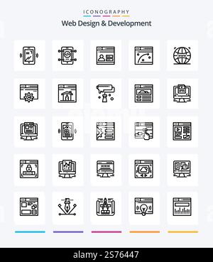 Creative Web Design And Development 25 OutLine icon pack  Such As window . web . web. . design Stock Vector