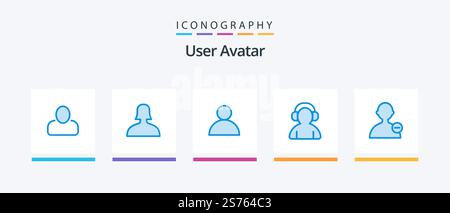 User Blue 5 Icon Pack Including . user. user. interface. headphone. Creative Icons Design Stock Vector