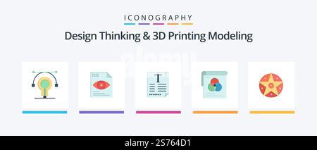 Design Thinking And D Printing Modeling Flat 5 Icon Pack Including satanic. fly. file. wallpaper. brusher. Creative Icons Design Stock Vector