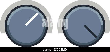 Knobs and buttons on panel, isolated pieces for controlling. Control of electric or electronic equipment, design with line showing result. Industry and factory, vector in flat style illustration. Panel elements parts and knobs for control, vector Stock Vector
