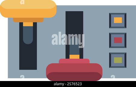 Control system or panel with switchers or buttons for controlling electronic or electric appliances and instruments. Industrial types of equipment and levers with knobs. Vector in flat style. Panel with buttons or switchers for controlling Stock Vector