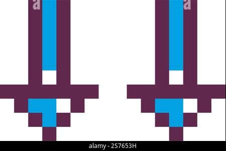 Cursors showing direction, isolated pixelated arrows pointing down. Pointer icons for playing interface, old school 8 bit retro design. Pixel art for games, vector in flat style illustration. Pixelated arrows showing down, cursors direction Stock Vector