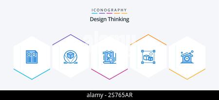 Design Thinking 25 Blue icon pack including box. file. document. design. clipboard Stock Vector