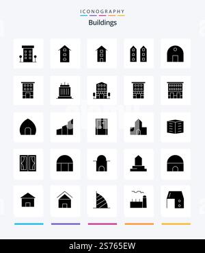 Creative Buildings 25 Glyph Solid Black icon pack  Such As landmarks. buildings. mosque. shops. house Stock Vector