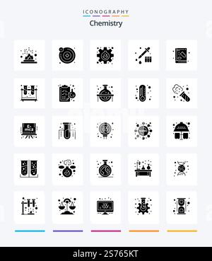 Creative Chemistry 25 Glyph Solid Black icon pack  Such As chemistry. book. experiment. drop. chemistry Stock Vector