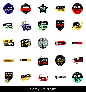 25 High quality Typographic Designs for a premium recruitment campaign Join Now Stock Vector