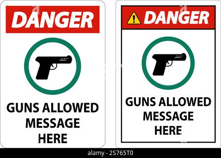 Danger Firearms Allowed Sign Guns Allowed Message Here Stock Vector