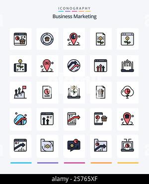 Creative Business Marketing 25 Line FIlled icon pack  Such As document. bank. graph. placeholder. location Stock Vector