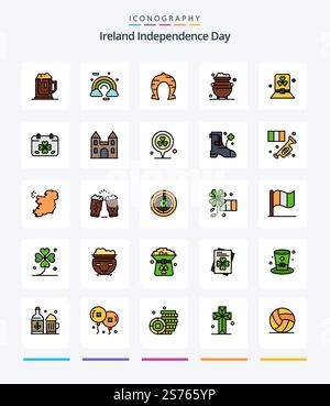 Creative Ireland Independence Day 25 Line FIlled icon pack  Such As luck. fortune. ireland. patricks. horseshoe Stock Vector