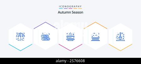 Autumn 25 Blue icon pack including leaf. fence. bowl. border. fall Stock Vector