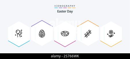 Easter 25 Line icon pack including flower. holiday. bowl. easter. nest Stock Vector
