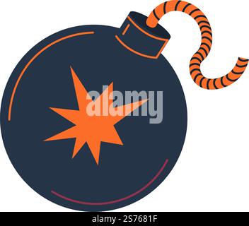 Grenade with fuse, violent release of energy. Bombs and weaponry, ball with thread for burning. Damage and destruction, military armament. Isolated icon of explosive weapon. Vector in flat style. Bomb explosive weapons, grenade with fuse vector Stock Vector