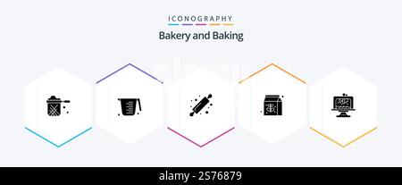 Baking 25 Glyph icon pack including birthday. package. measuring. pack. bread rolling pin Stock Vector