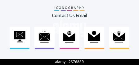 Email Glyph 5 Icon Pack Including trash. email. cancel. delete. mail. Creative Icons Design Stock Vector