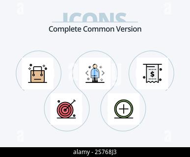 Complete Common Version Line Filled Icon Pack 5 Icon Design. furniture. cupboard. ui. cabinet. payment Stock Vector