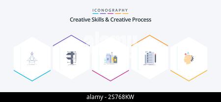 Creative Skills And Creative Process 25 Flat icon pack including check. expertise. physics. bottle. marketing Stock Vector