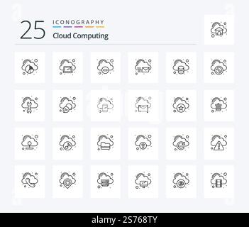 Cloud Computing 25 Line icon pack including data. invelop. cloud. message. cloud Stock Vector