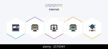 Internet 25 FilledLine icon pack including internet. pointer. data. location. internet Stock Vector