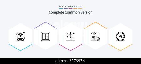 Complete Common Version 25 Line icon pack including click. label. statistics. add. light Stock Vector