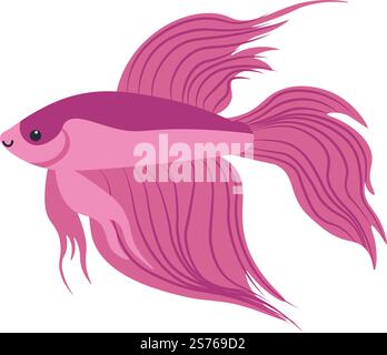 Aquarium betta fish with huge fins, isolated aquatic animal. Sealife and zoology, wildlife of sea and ocean, freshwater. Fauna of underwater, tropical and exotic water dweller. Vector in flat style. Betta fish, aquatic animal with fins aquarium Stock Vector