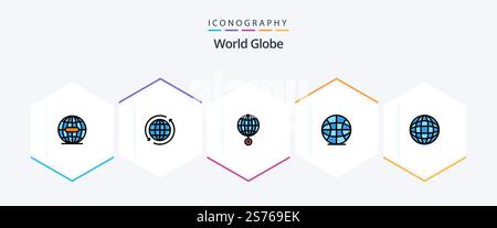 Globe 25 FilledLine icon pack including . internet. arrow. globe. internet Stock Vector