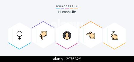 Human 25 FilledLine icon pack including point. finger. round. click. hand Stock Vector