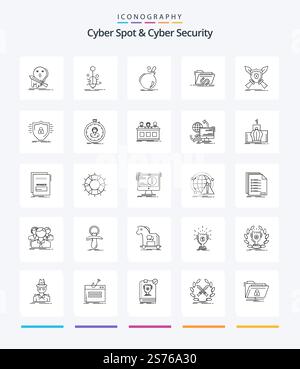 Creative Cyber Spot And Cyber Security 25 OutLine icon pack  Such As file. backdoor. virus. explosion. danger Stock Vector