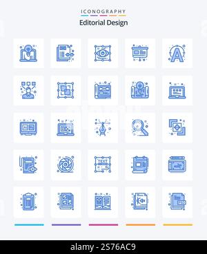 Creative Editorial Design 25 Blue icon pack  Such As text. presentation. design. easel. art Stock Vector