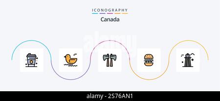Canada Line Filled Flat 5 Icon Pack Including . canada tower. wood saw. co tower. canada Stock Vector
