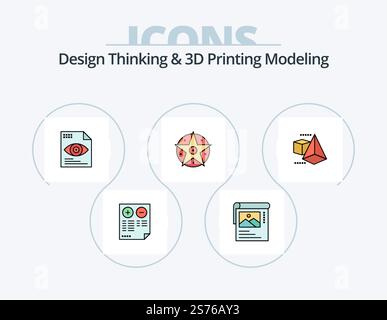 Design Thinking And D Printing Modeling Line Filled Icon Pack 5 Icon Design. color. education. pentacle. image. frame Stock Vector