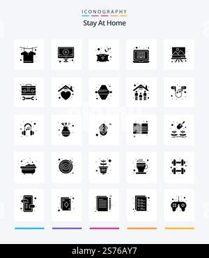 Creative Stay At Home 25 Glyph Solid Black icon pack  Such As drawing. online library. pillow. tutorials. education Stock Vector