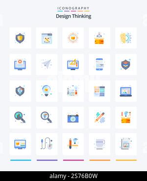 Creative Design Thinking 25 Flat icon pack  Such As design. up. work. start. thinking Stock Vector