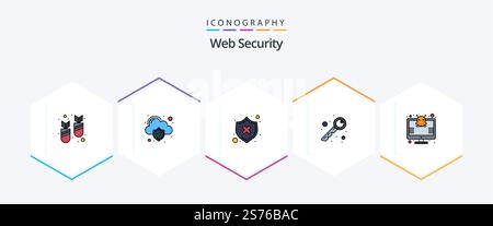 Web Security 25 FilledLine icon pack including screen. protection. protect. security. key Stock Vector