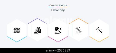 Labor Day 25 Glyph icon pack including . options . labour. wrench . tools Stock Vector