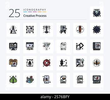 Creative Process 25 Line Filled icon pack including modeling. creative. type. pencil. creative Stock Vector