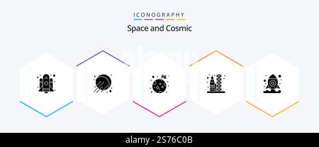 Space 25 Glyph icon pack including . shuttle. space. cosmos. transportation Stock Vector