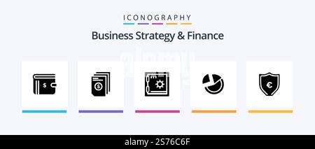 Business Strategy And Finance Glyph 5 Icon Pack Including . deposit . file . bank .. Creative Icons Design Stock Vector