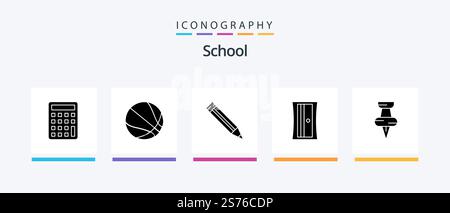 School Glyph 5 Icon Pack Including . school. marker. education. Creative Icons Design Stock Vector