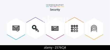 Security 25 FilledLine icon pack including fingerprint. security. alert. pattern. spam Stock Vector