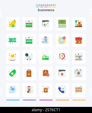 Creative Ecommerce 25 Flat icon pack  Such As weight. box. chart. shop. cash Stock Vector
