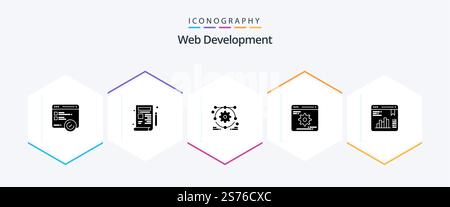 Web Development 25 Glyph icon pack including graph. chart. development. optimization. development Stock Vector