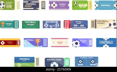 Soccer tickets icons set cartoon vector. Win invite. Coupon match Stock ...