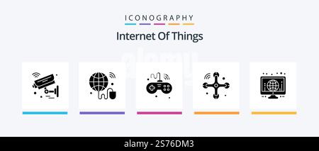 Internet Of Things Glyph 5 Icon Pack Including internet of things. connections. world. communications. things. Creative Icons Design Stock Vector