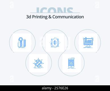 3d Printing And Communication Blue Icon Pack 5 Icon Design. formation. core. product. abstract. navigation Stock Vector
