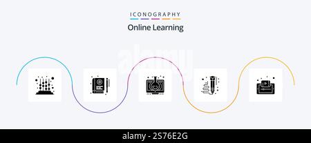 Online Learning Glyph 5 Icon Pack Including pencil. draw. learning. art. monitor Stock Vector